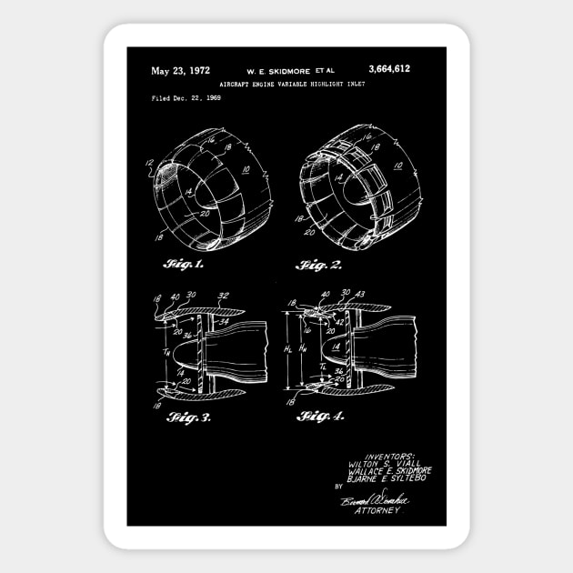 Aircraft Engine 1972 Patent Poster, Skidmore Inlet Print, Plane Engine / Gift for Pilot Magnet by Anodyle